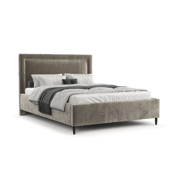 Letto matrimoniale beige imbottito con spazio contenitivo con griglia inclusa 180x200 cm Baleine – Maison de Rêve