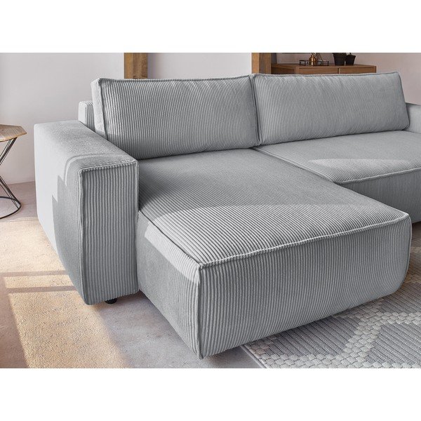 Divano letto a coste grigio chiaro ad angolo variabile Nihad - Bobochic Paris-image-1