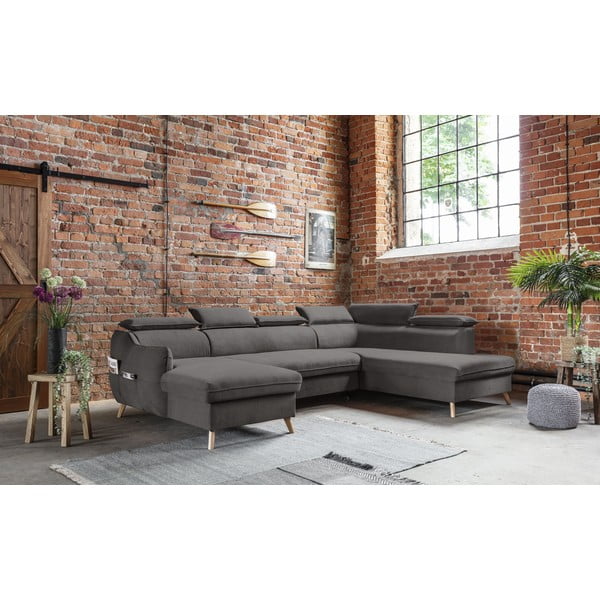 Divano letto angolare a U in velluto grigio scuro (angolo destro) Sweet Harmony - Miuform-image-4