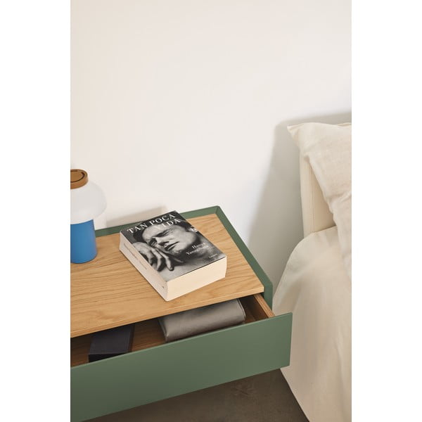 Comodino verde con piano effetto rovere da parete Arista – Teulat-image-2