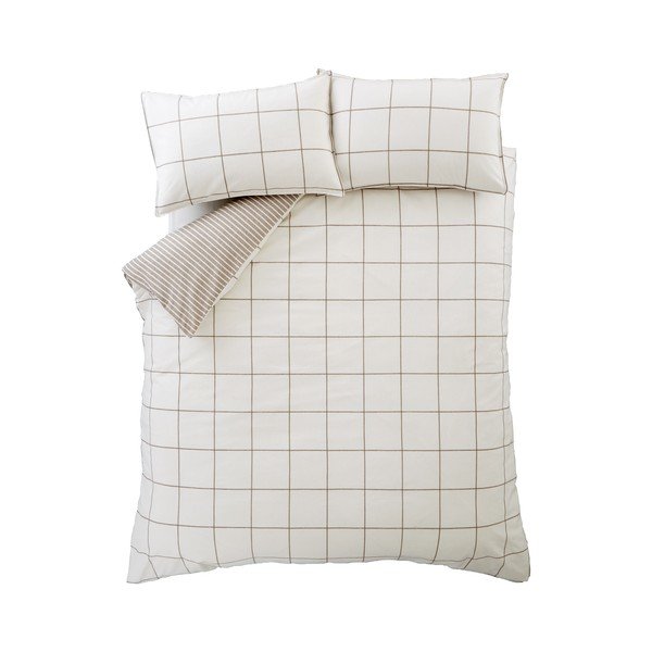 Set copripiumino e federa color crema/grigio tortora in flanella per letto matrimoniale 200x200 cm Brushed Regal Check – Bianca
