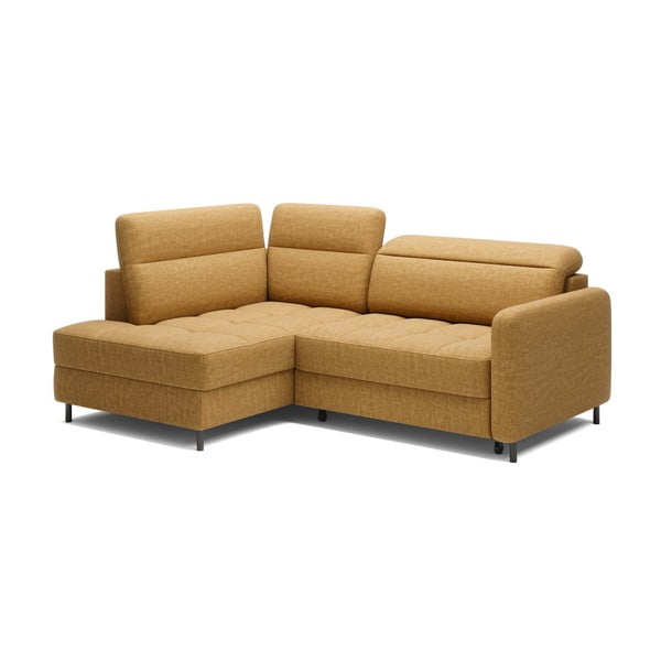 Divano angolare giallo allungabile/con contenitore (con penisola a sinistra/a L) e rivestimento in velluto Barea – ELTAP-image-2