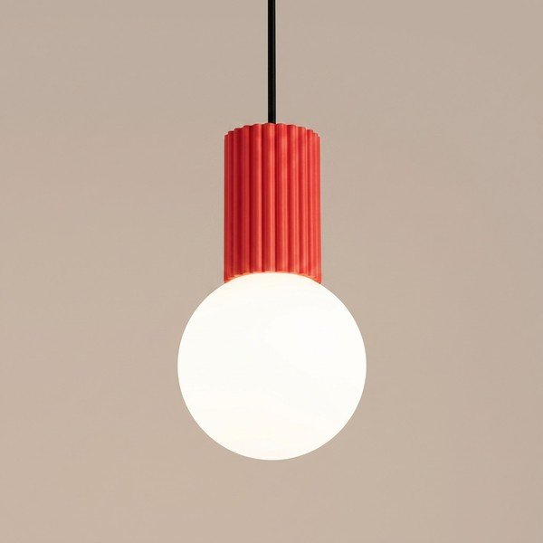 Lampadario rosso in vetro opale ø 12 cm Orbital – Sollux-image-2