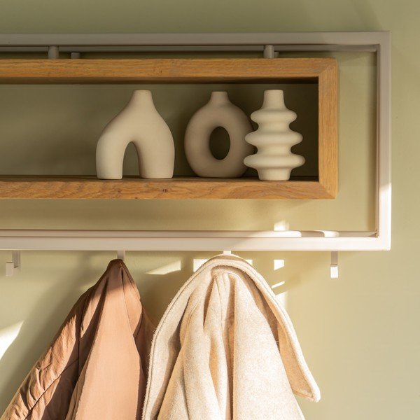 Attaccapanni da parete di colore naturale/grigio tortora in rovere massiccio con scaffale 118 cm School – Spinder Design-image-1