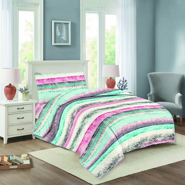 Biancheria da letto singola in cotone color menta/rosa 140x200 cm Nela - Cotton House