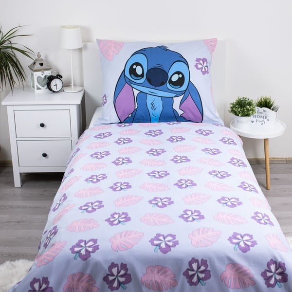 Set copripiumino e federa da bambini blu/viola in cotone per letto singolo 140x200 cm Lilo and Stitch "Cute" – Jerry Fabrics-image-2