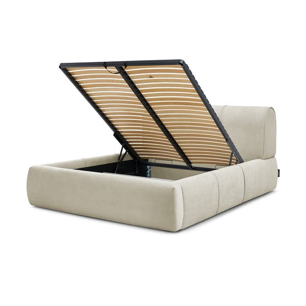 Letto matrimoniale imbottito beige con contenitore con griglia 160x200 cm Vernon - Bobochic Paris-image-4