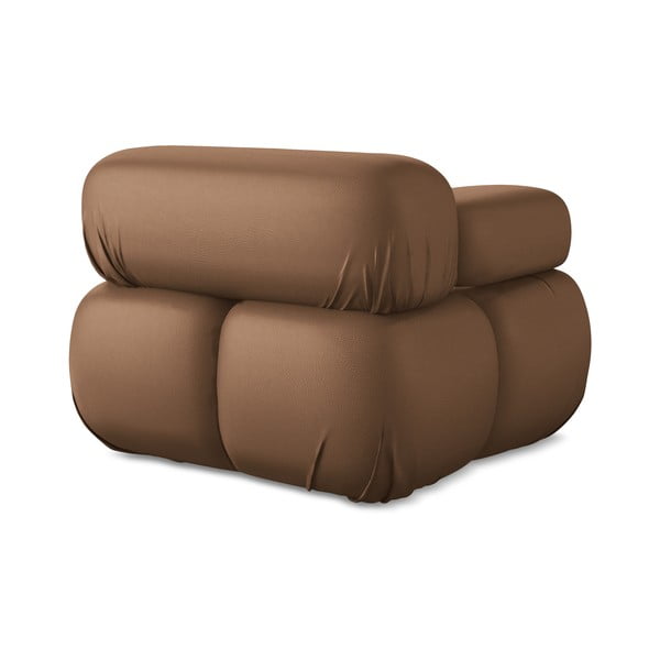 Parte divano componibile marrone (con penisola a sinistra) con rivestimento in finta pelle Lokua – Makamii-image-4