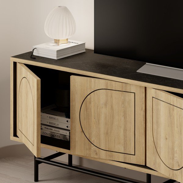 Mobile TV in rovere decorato in nero e naturale 149,5x56,5 cm Giana - Marckeric-image-4