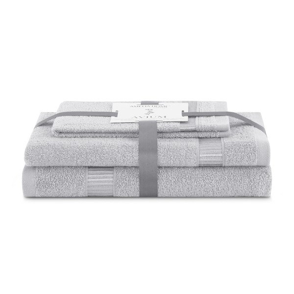 Set di asciugamani per viso e corpo tipo terry grigio chiaro in cotone 3 pz Avium – Restilo