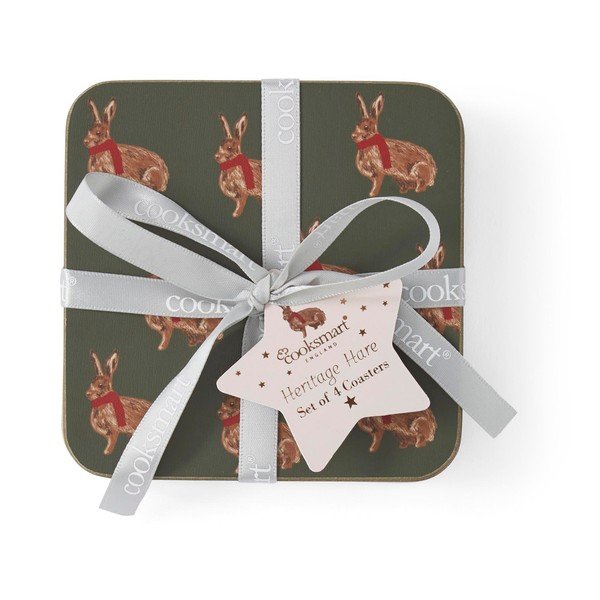 Set di sottobicchieri rossi/verde scuro in sughero 4 pz Heritage Hare – Cooksmart ®-image-1