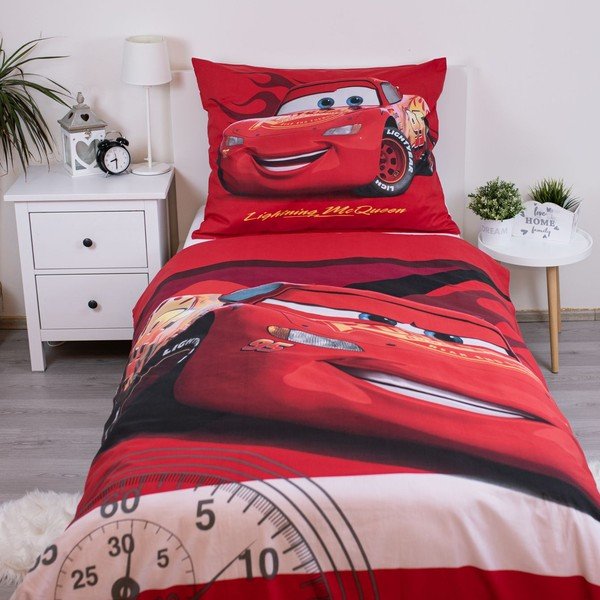 Set copripiumino e federa da bambini rosso in cotone per letto singolo 140x200 cm Cars "Legend" – Jerry Fabrics-image-1