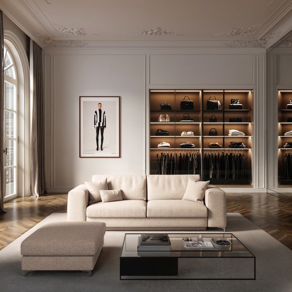Poggiapiedi beige rivestito in bouclé Rene – Rodier-image-1