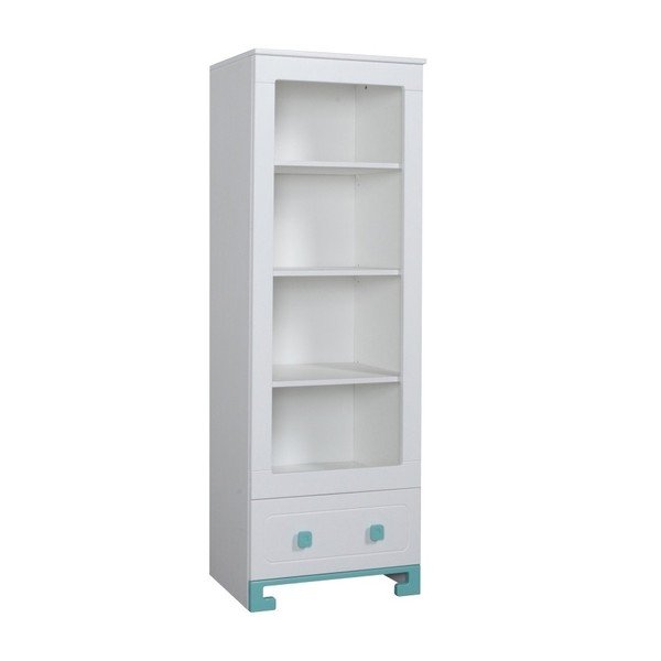 Libreria in legno di pino massiccio bianco con dettagli turchesi ToTo - Pinio