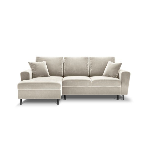Divano angolare beige allungabile e con contenitore (con penisola a sinistra/con chaise lounge) con rivestimento in velluto Kyoto – Cosmopolitan Design