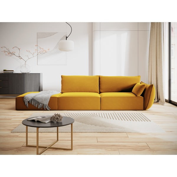 Divano color senape con penisola a destra con rivestimento in velluto 264 cm Vanda – Mazzini Sofas-image-1