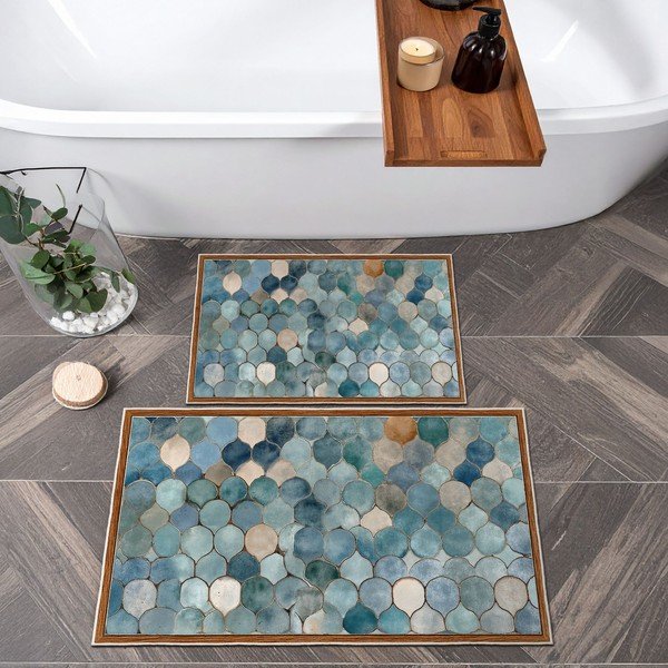 Set di tappetini per il bagno blu 2 pz 60x100 cm – Foutastic-image-3