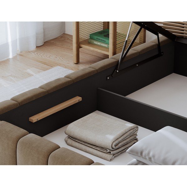 Letto matrimoniale imbottito marrone chiaro con contenitore con rete inclusa 140x200 cm Lamica – ELTAP-image-3
