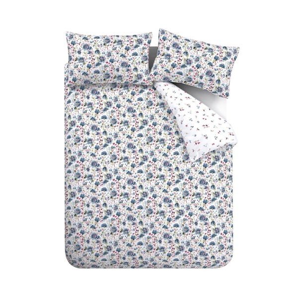 Biancheria da letto singola in flanella bianca e blu 135x200 cm Ophelia Floral - Bianca-image-2