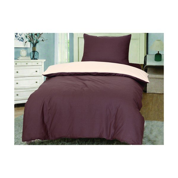 Set copripiumino e federa marrone/color crema in cotone per letto singolo 140x200 cm Lorenzo – Cotton House