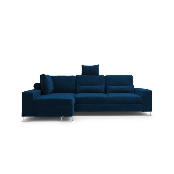 Královsky modrá rozkládací rohová pohovka se sametovým potahem Windsor & Co Sofas Diane, levý roh