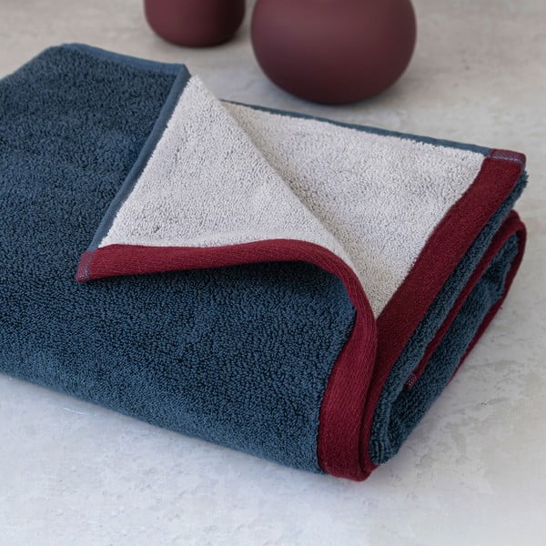 Asciugamano tipo terry blu scuro/grigio in cotone organico 50x90 cm Soft – Mette Ditmer Denmark-image-1