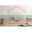 Letto da bambini a forma di casa/estraibile di colore naturale con contenitore con rete inclusa 120x200 cm RM – Adeko