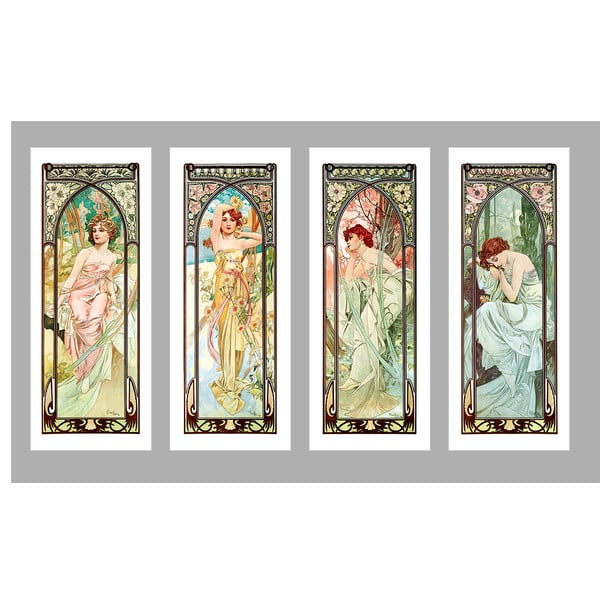 Set di 4 riproduzioni di Times of The Day di Alfons Mucha, 40 x 100 cm Alfons Mucha - Times of The Day - Fedkolor-image-1