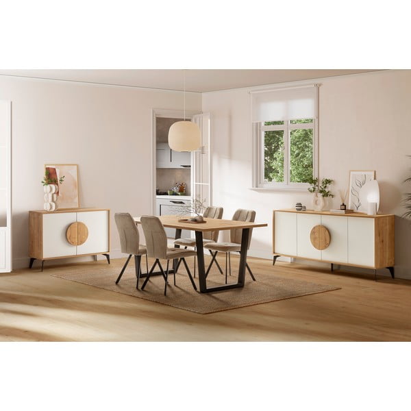 Cassettiera bassa in rovere decorata in bianco e naturale 180x82 cm Vae - Marckeric-image-1