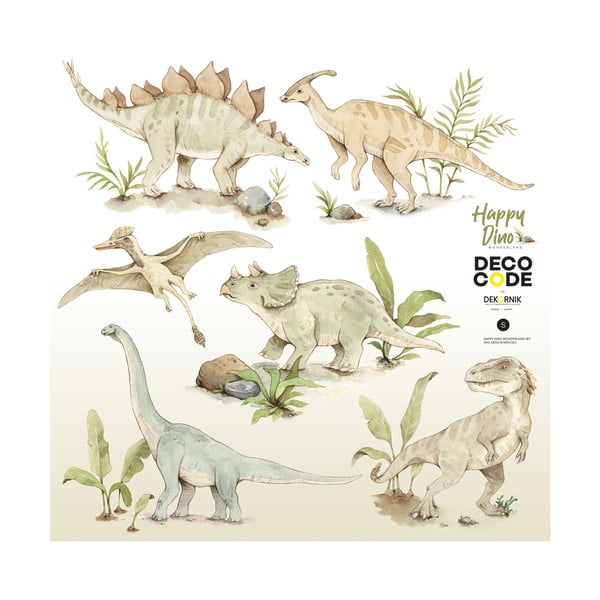 Set di adesivi murali per bambini con motivi di dinosauri , 100 x 100 cm Happy Dino - Dekornik