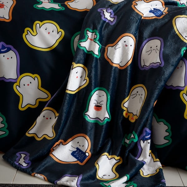 Coperta nera in micropile a tema Halloween 130x170 cm Halloween Ghosts – Catherine Lansfield-image-1