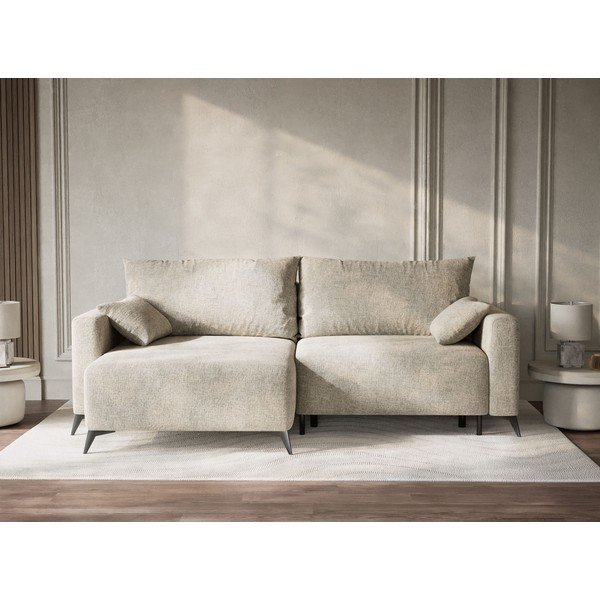 Divano angolare beige allungabile/con contenitore (con penisola a sinistra/con chaise lounge) con rivestimento in ciniglia Leon – Maison de Rêve-image-1