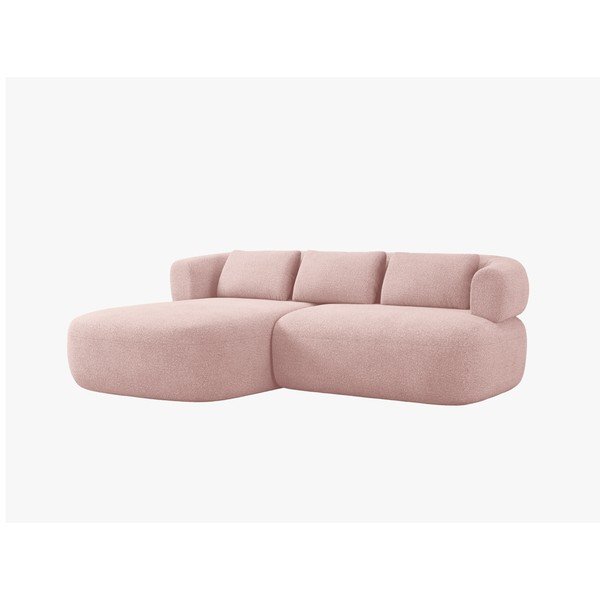 Divano angolare rosa chiaro (con penisola a sinistra/con chaise lounge) con rivestimento in bouclé Jenny – Micadoni 