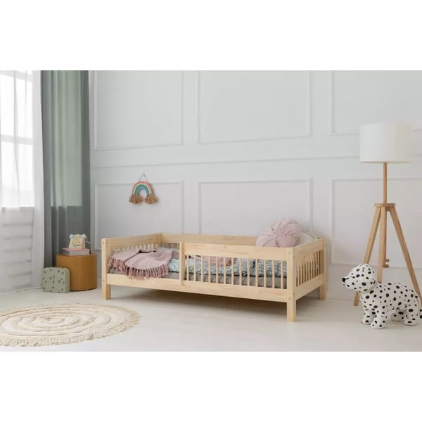 Letto da bambini estraibile di colore naturale con contenitore con rete inclusa 140x200 cm CPW – Adeko-image-1