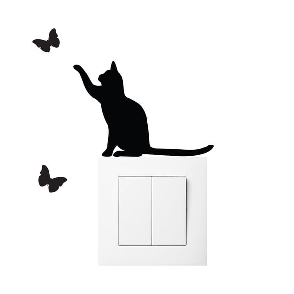 Adesivo nero per interruttore Cat Cat and Butterflies - Ambiance