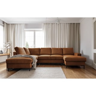 Divano letto angolare in velluto a coste arancione (angolo sinistro) Lofty Lilly - Miuform