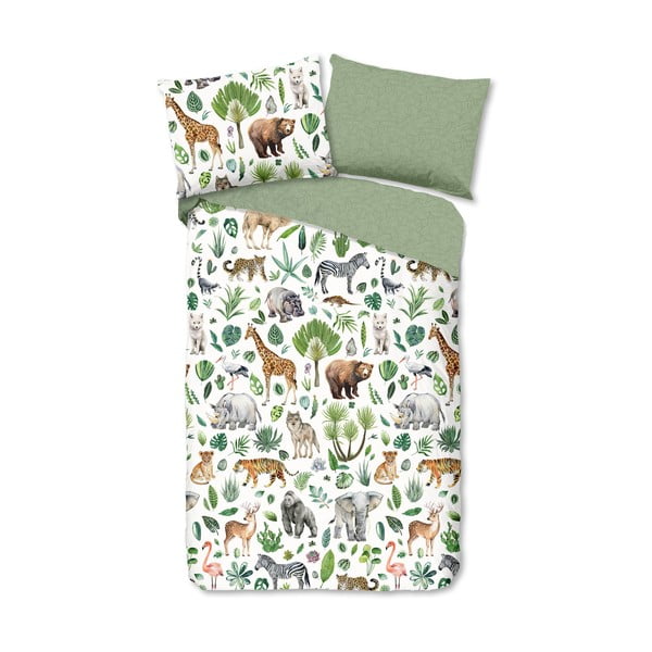 Set copripiumino e federa da bambini verde in cotone per letto singolo 140x200 cm Samba – Good Morning