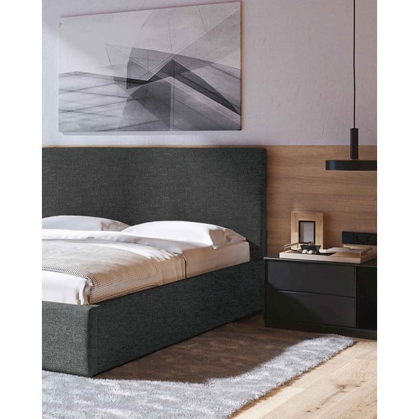 Letto matrimoniale imbottito color antracite con contenitore con rete inclusa 180x200 cm Bufo – MESONICA-image-4
