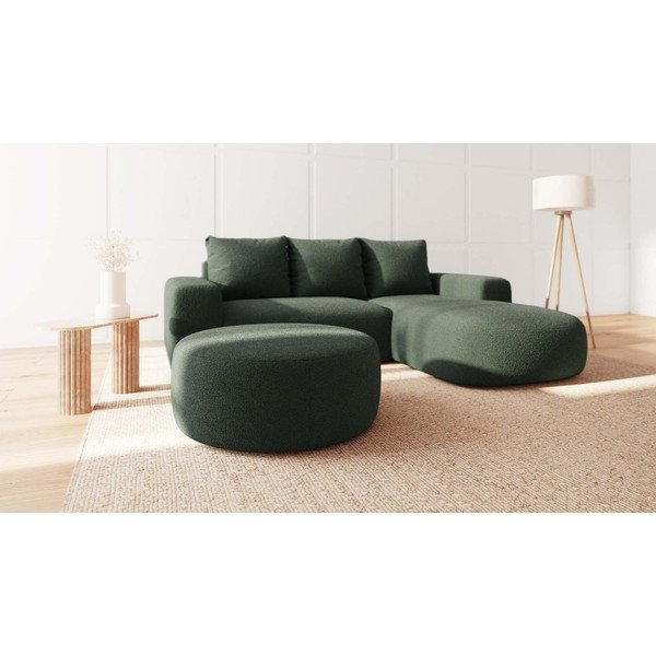 Sgabello in tessuto bouclé verde Feiro - MESONICA-image-1