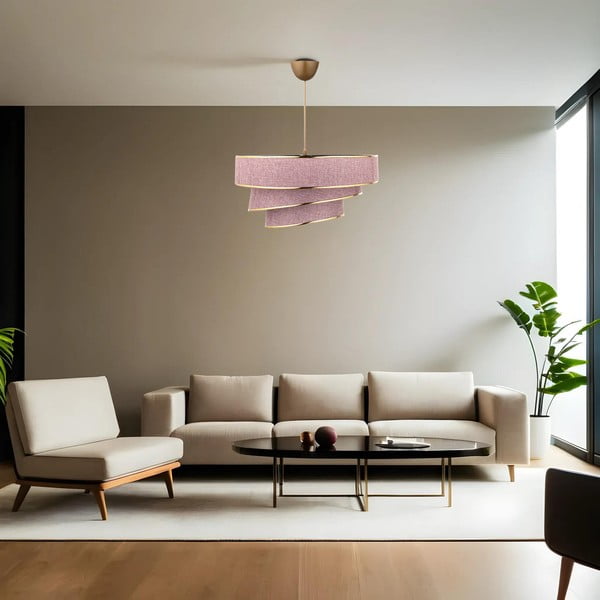 Lampadario rosa/dorato con paralume in tessuto ø 40 cm Couper – Opviq lights-image-1