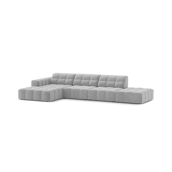 Divano angolare grigio chiaro (con penisola a sinistra/con chaise lounge) con rivestimento in velluto Chicago – Cosmopolitan Design-image-1