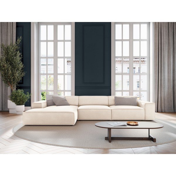 Divano angolare componibile color crema (con penisola a sinistra/con chaise lounge) con rivestimento in velluto Jodie – Micadoni -image-1