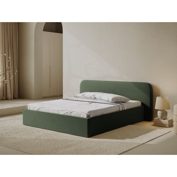 Letto matrimoniale imbottito verde con contenitore e rete inclusi 160x200 cm Elizabeth – Micadoni -image-1