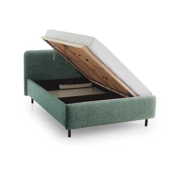 Letto matrimoniale imbottito verde scuro con contenitore con rete inclusa 140x200 cm Primo – Meise Möbel-image-3