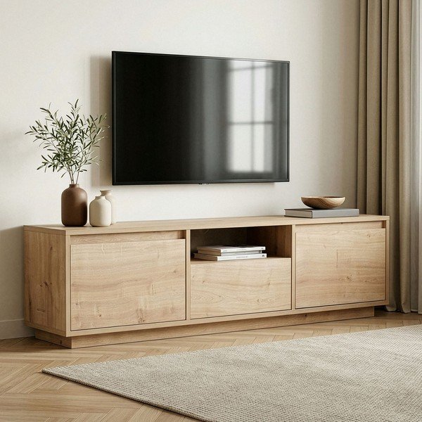 Mobile TV di colore naturale con effetto rovere 160x42x30 cm Sentinel – Kalune Design-image-1