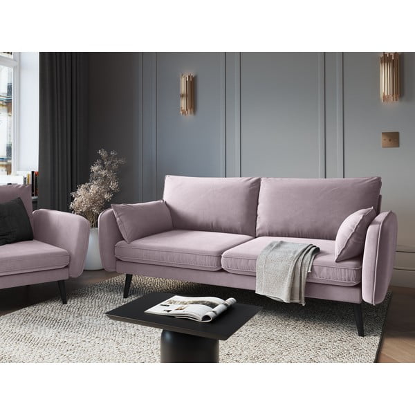 Divano in velluto rosa chiaro con gambe nere , 198 cm Lento - Kooko Home-image-1
