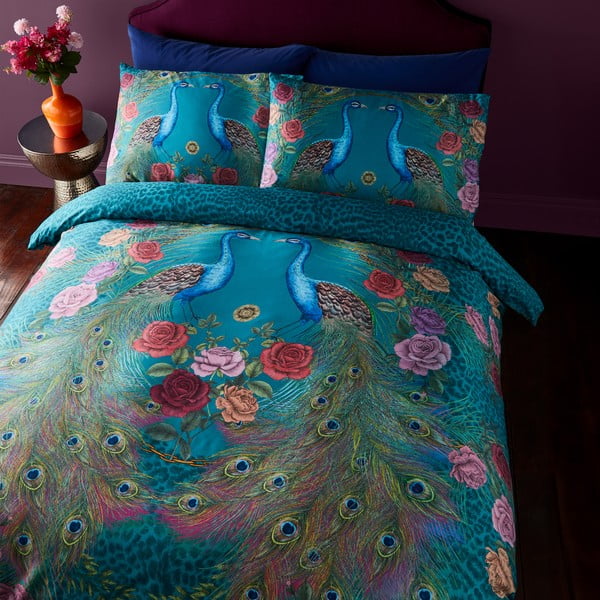 Set copripiumino e federa color foglia di tè in raso di cotone per letto matrimoniale 200x200 cm Xanadu Peacock – Matthew Williamson-image-4