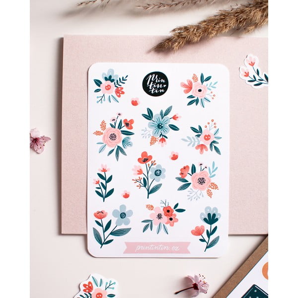 Foglio di adesivi in vinile con motivo Fiori , 10,5 cm x 14,5 cm - Printintin-image-1