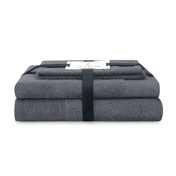 Set di asciugamani per viso e corpo tipo terry grigio scuro in cotone 3 pz Allium – Restilo
