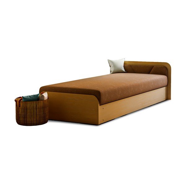 Letto singolo imbottito/in truciolato giallo ocra/marrone con contenitore e materasso inclusi 80x190 cm Parys – ELTAP